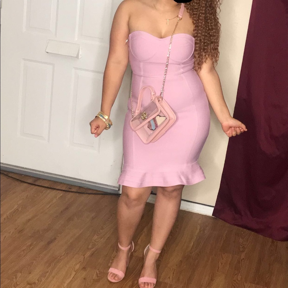 Mauve strapless bodycon dress